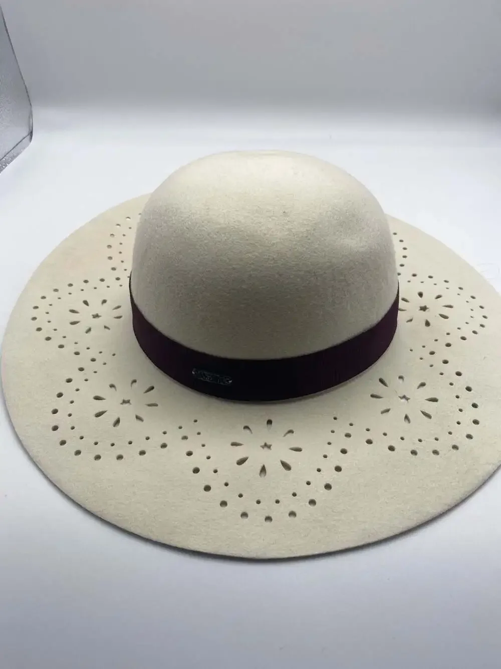 Adora Felt Sun Hat with Perforated Brim and Burgundy Band (hats)